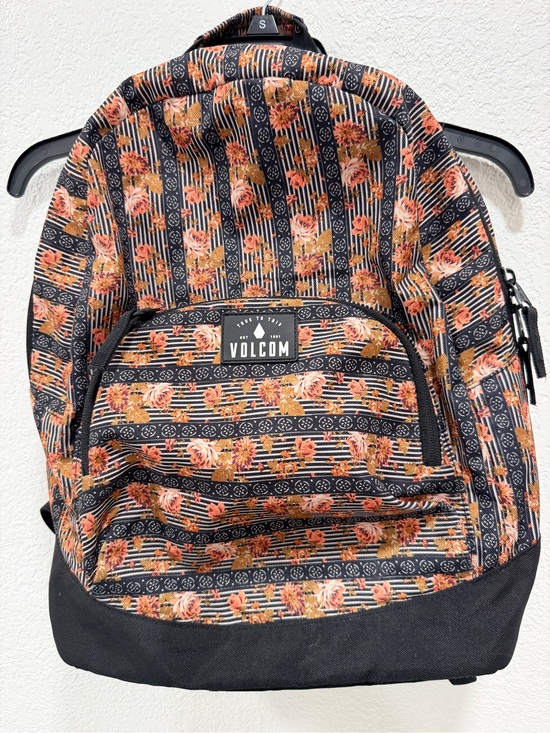 Volcom Handbags - Volcom Black Floral Stripe Backpack with Orange Flowered Accents
